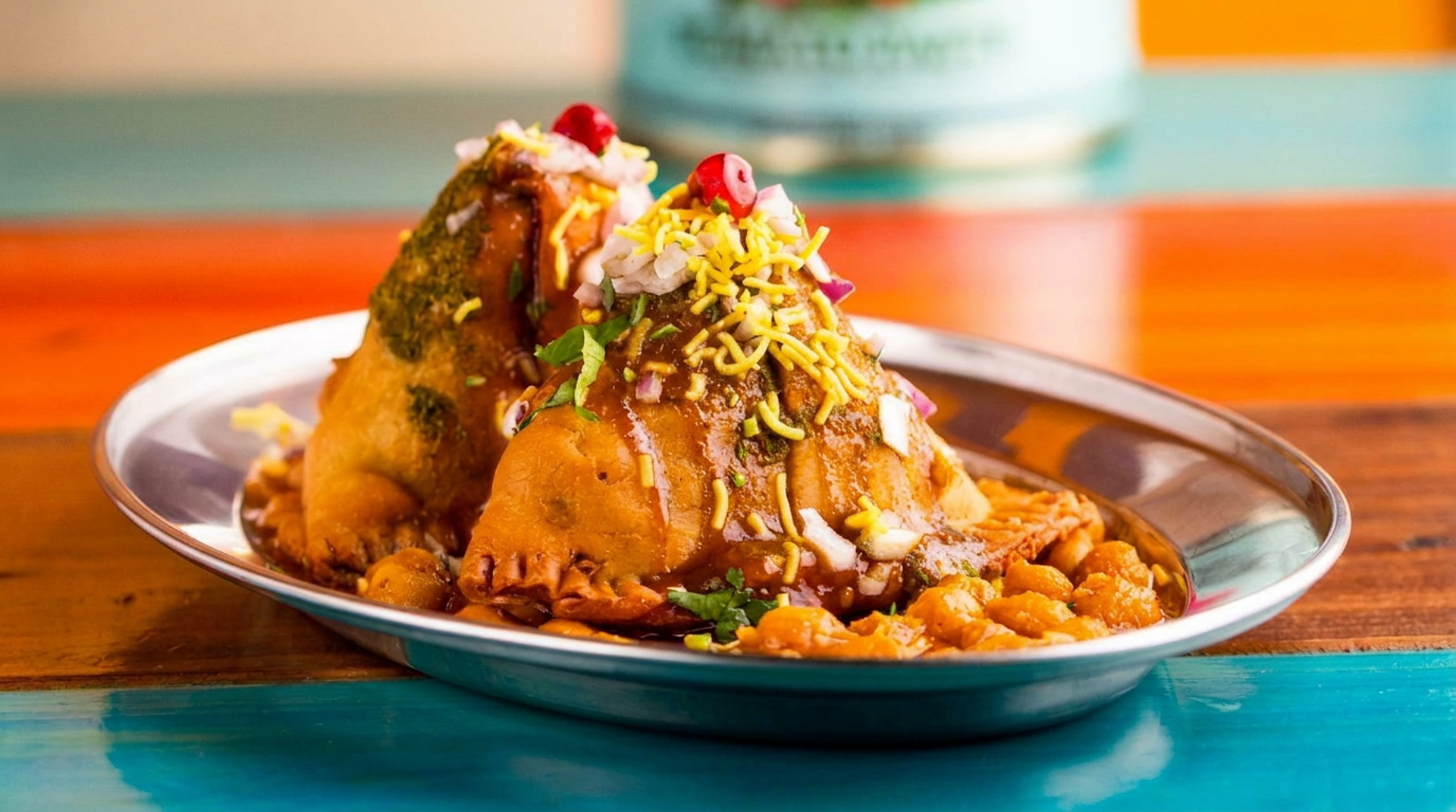 Samosa chaat and kulcha