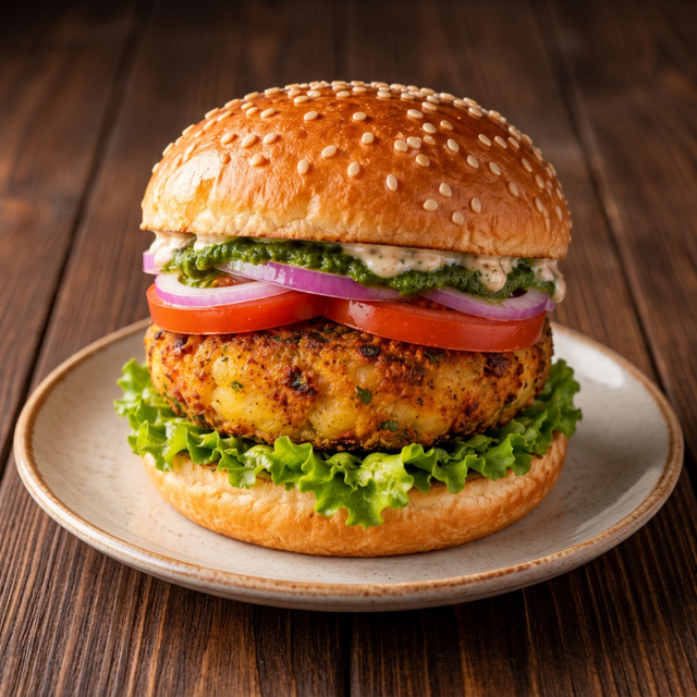 Desi Aaloo Tikki Burger + Pop.